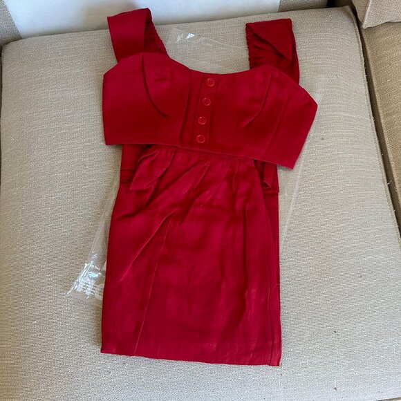 NEW Reformation Teya Linen Two Piece Sz6 Cherry Red Mini Dress Causal Set - Picture 6 of 13
